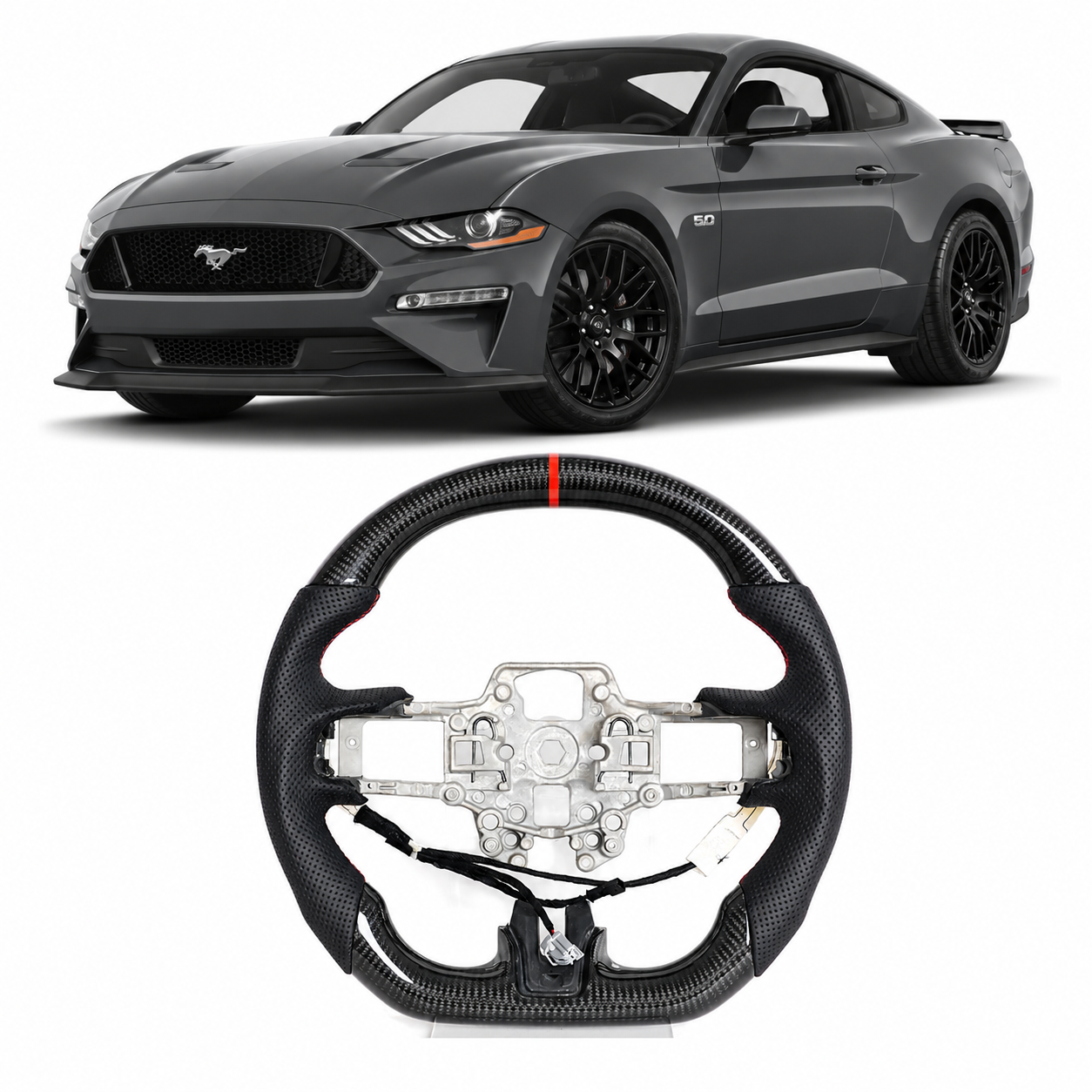 Heated Carbon Fiber Steering Wheel for Ford Mustang 2018-2023