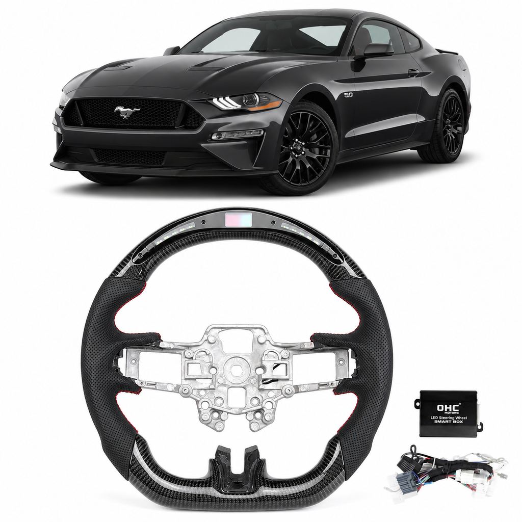 LED RPM Carbon Fiber Steering Wheel for Ford Mustang EcoBoost, GT & Shelby 2018-2023
