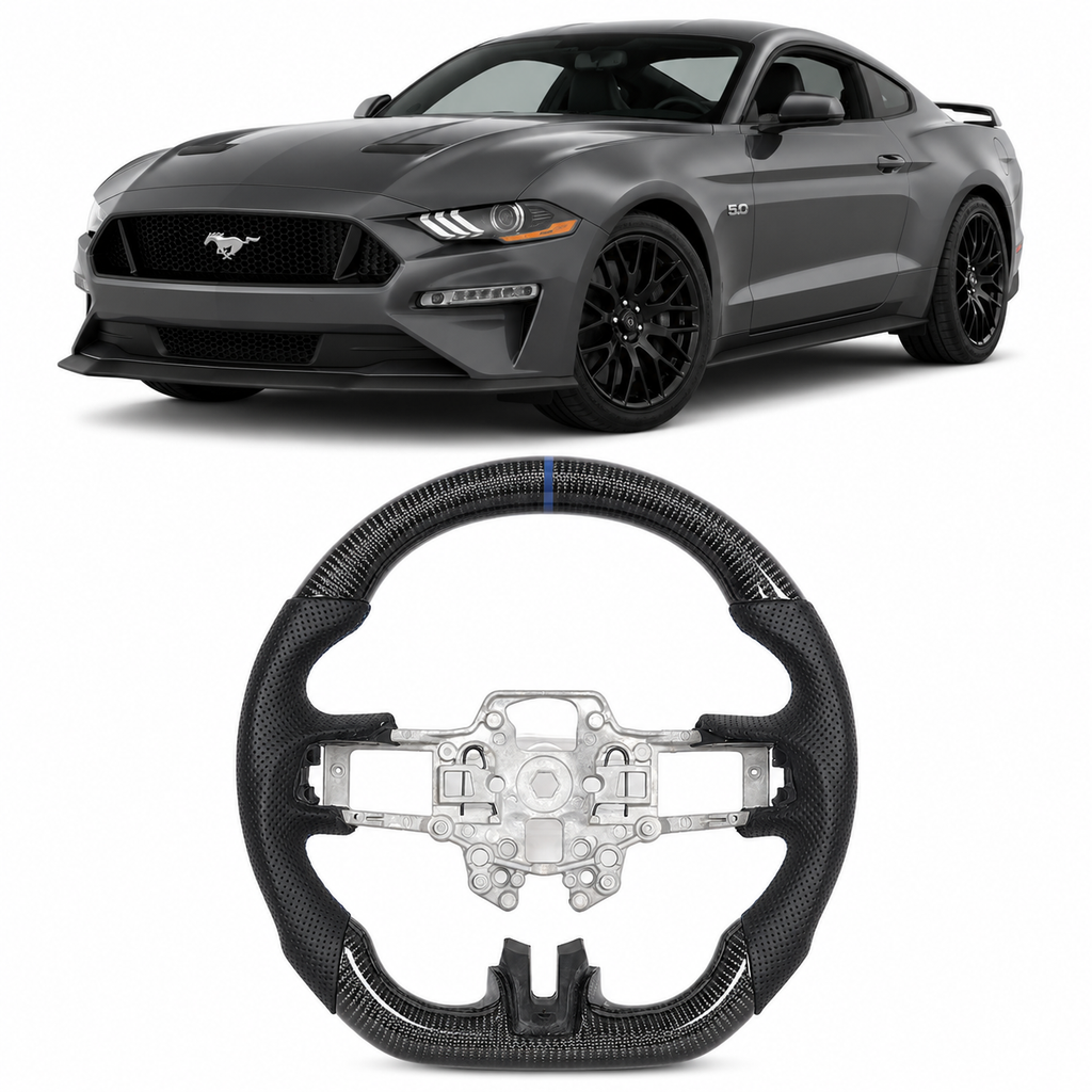 Carbon Fiber Steering Wheel for Ford Mustang 2018-2023 Blue Line