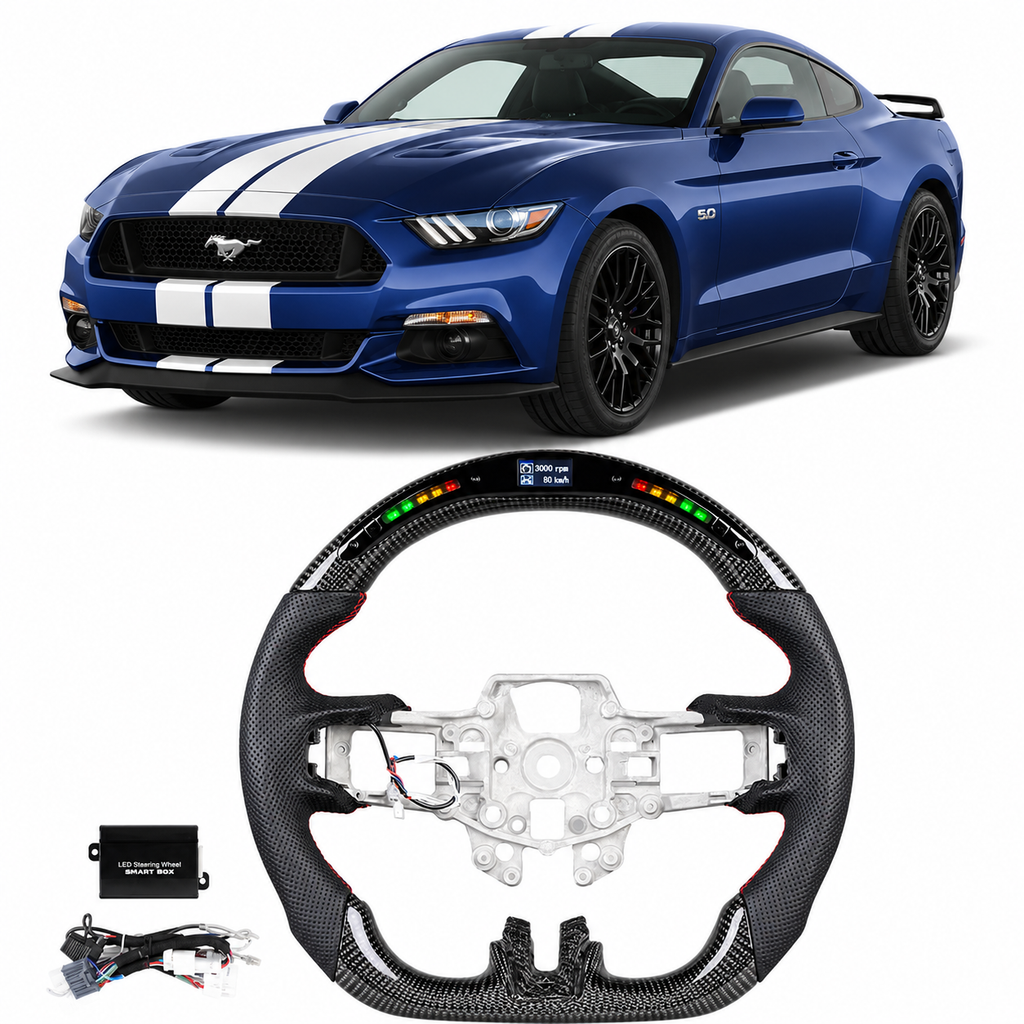 Real Carbon Fiber LED Steering Wheel for Ford Mustang EcoBoost, GT & Shelby GT350 GT500 2015-2017