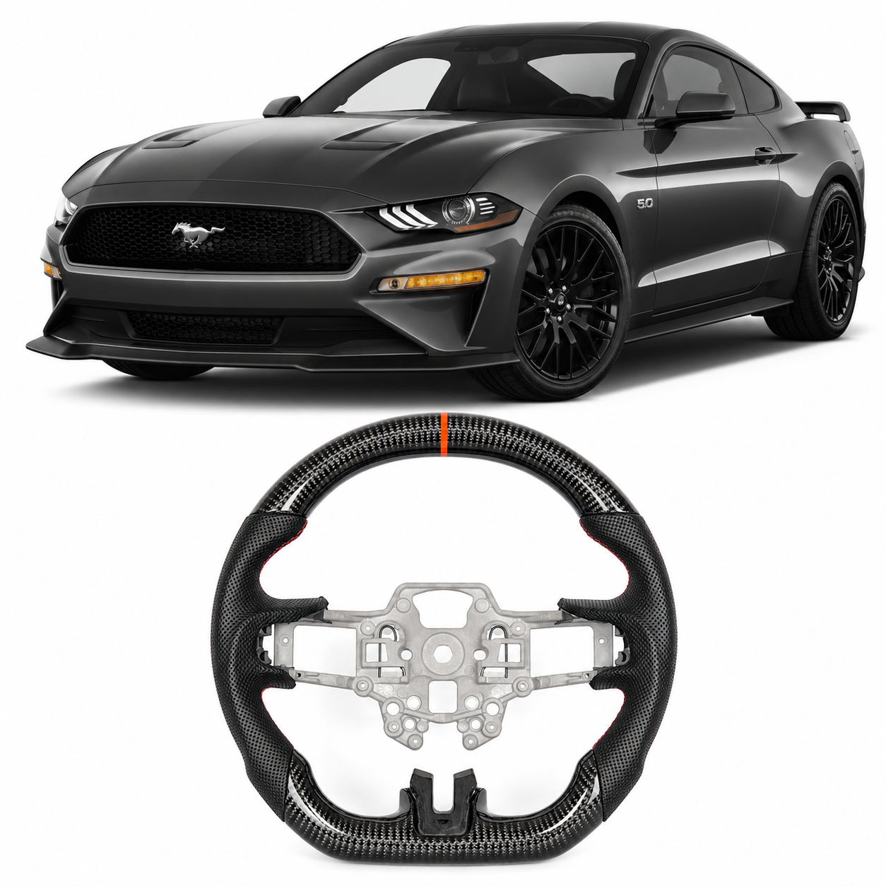 Carbon Fiber Heated Steering Wheel for Ford Mustang 2018-2023