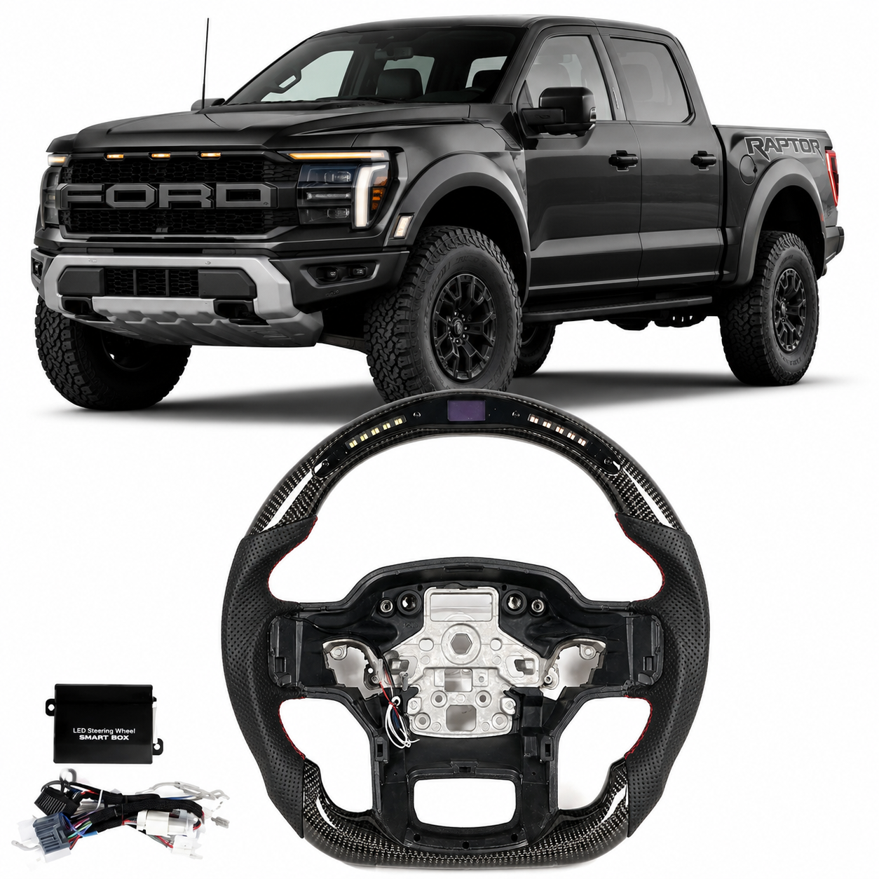 Carbon Fiber LED Steering Wheel for Ford F-150 Raptor 2021-2024