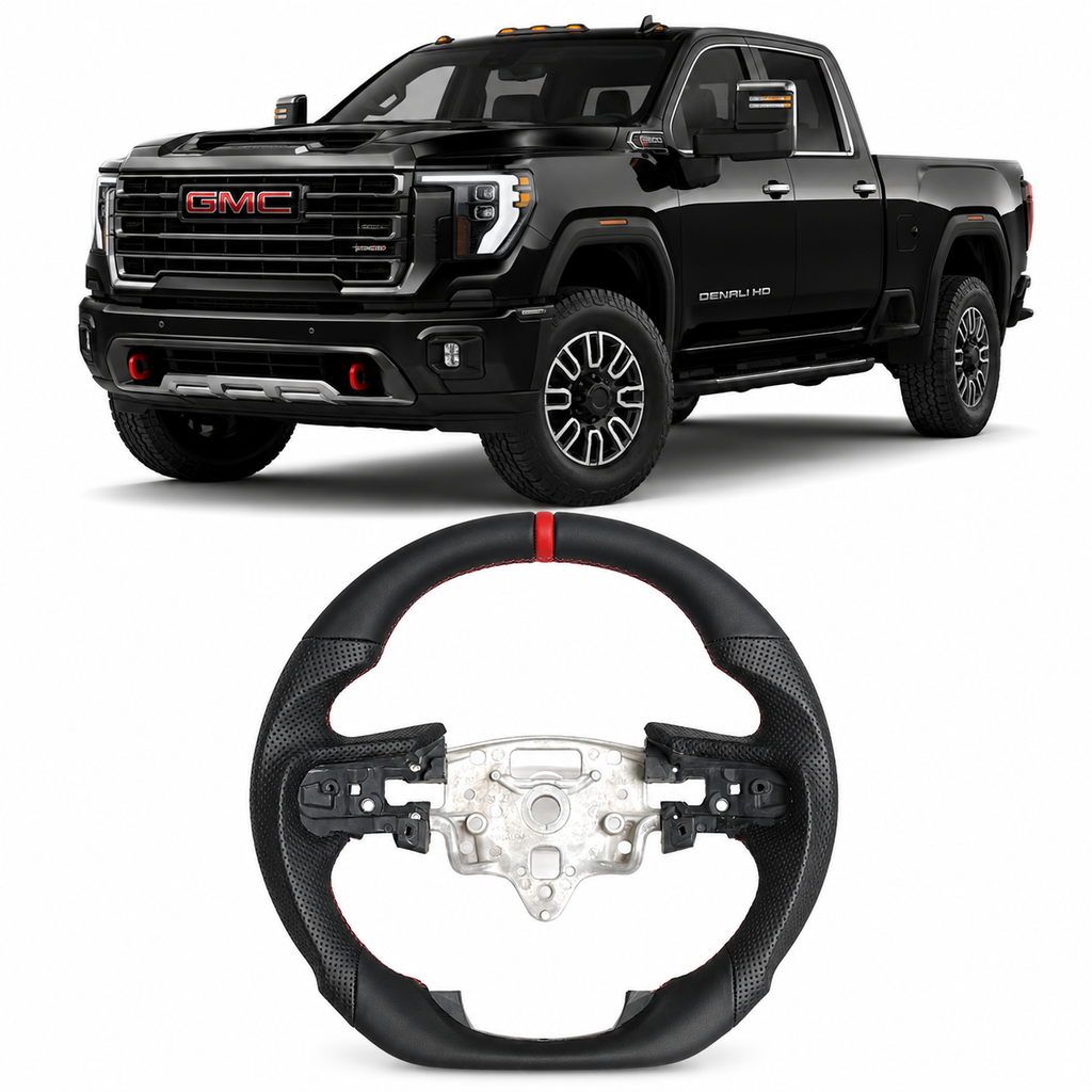 Full Leather Steering Wheel for GMC Sierra 1500 AT4, Denali, 2500HD & 3500HD 2019–2025 with Paddle Shifter Cutouts