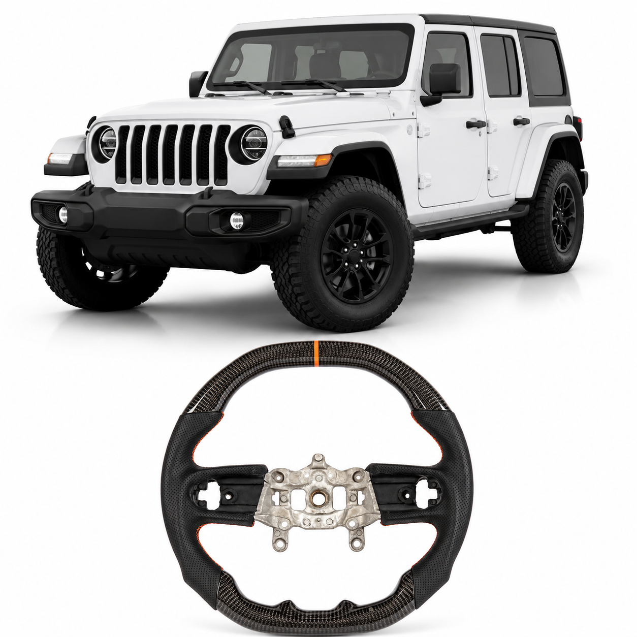 Flat Top & Bottom Real Carbon Fiber Steering Wheel for Jeep Wrangler JL (2018+)