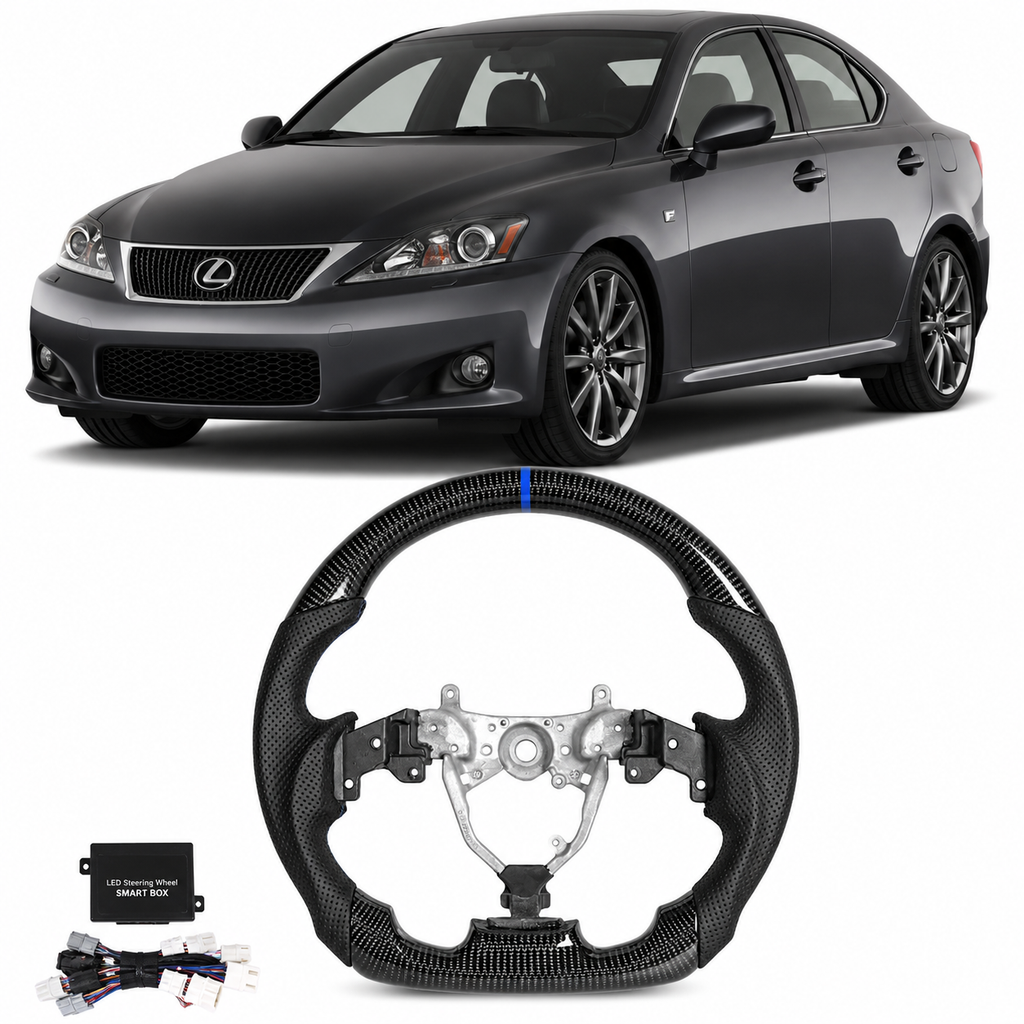 Real Carbon Fiber Steering Wheel for Lexus IS250 IS300 IS350 IS-F 2006–2012 with Red/Blue Center Line