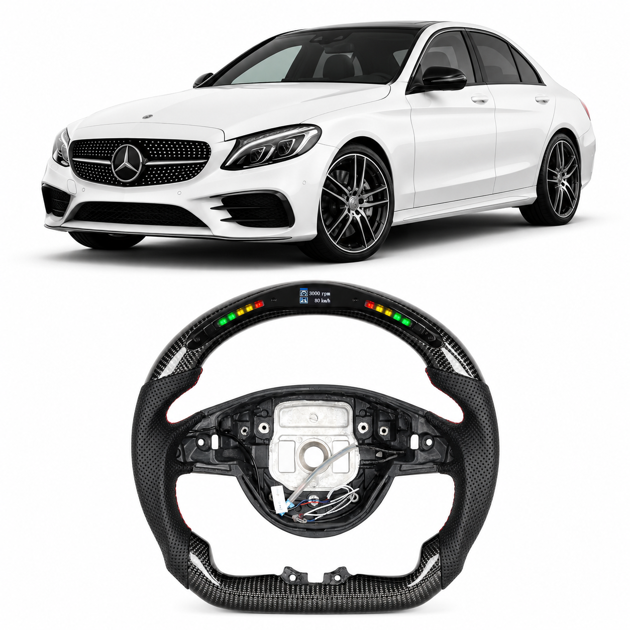 LED Carbon Fiber Steering Wheel for Mercedes-Benz C-Class / CLA / E-Class 2016+