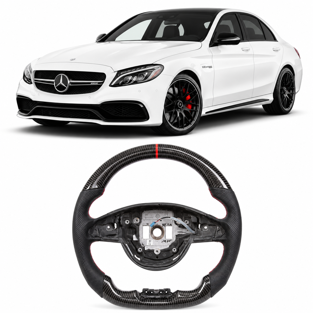 Carbon Fiber Steering Wheel for Mercedes-Benz W205 AMG C63 / GLE / GLS / CLA (Vibration)