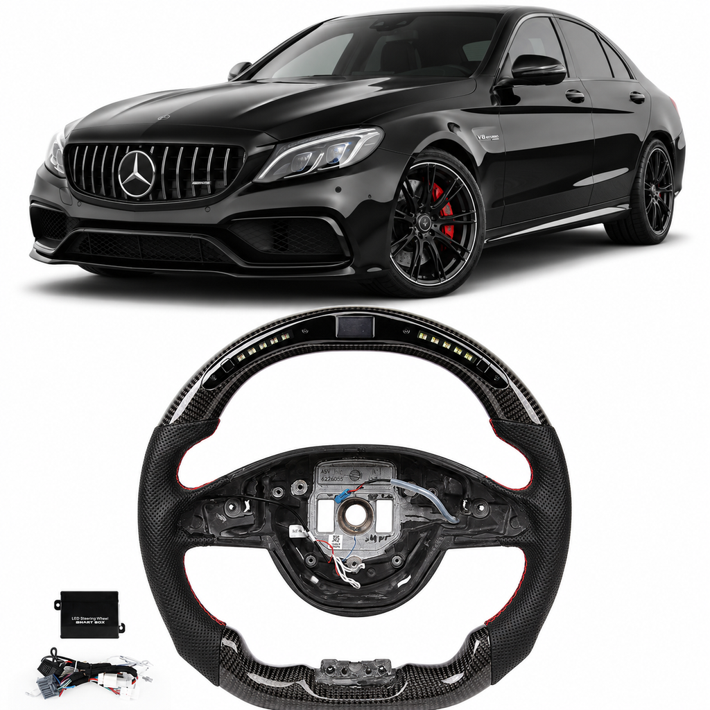 Carbon Fiber LED Steering Wheel for Mercedes-Benz W205 AMG C63, GLS, CLA & GLE 2016–2017 with Vibration (Non-Heated)