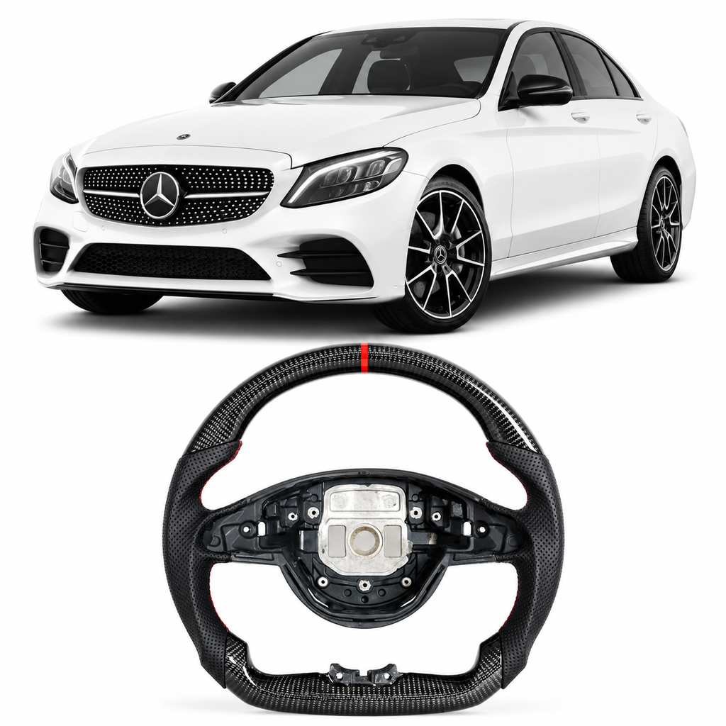 Real Carbon Fiber Steering Wheel for Mercedes-Benz W205 W213 W246 C292 C-Class (Non-Heated & Non-Vibration)