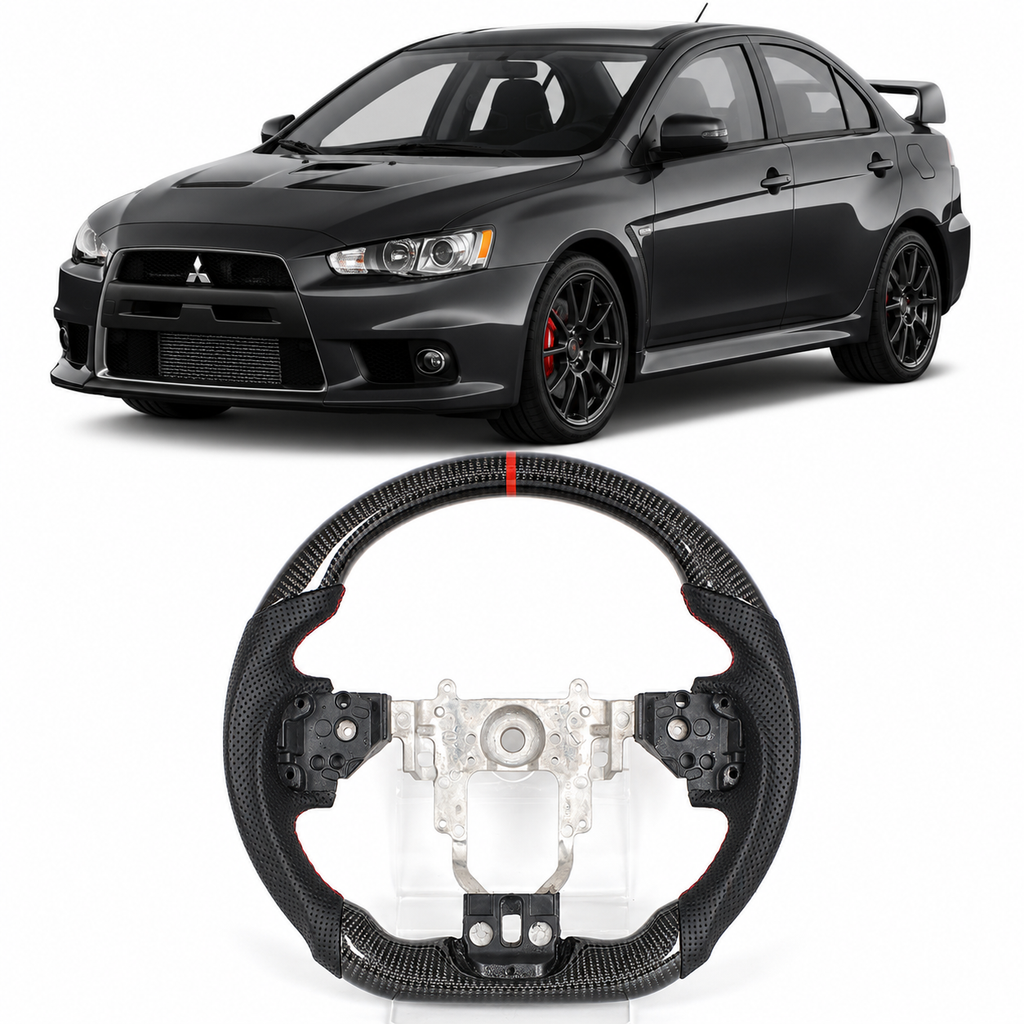 Real Carbon Fiber Steering Wheel for Mitsubishi Lancer Evolution EVO X 2008–2015 with Perforated Leather Grip