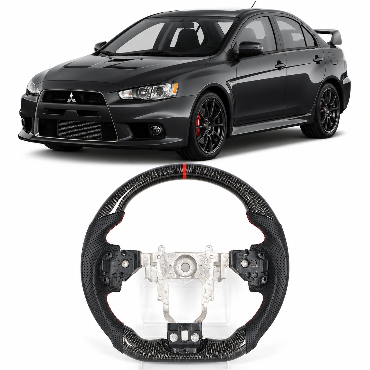 Real Carbon Fiber Steering Wheel for Mitsubishi Lancer Evolution EVO X 2008–2015 with Perforated Leather Grip