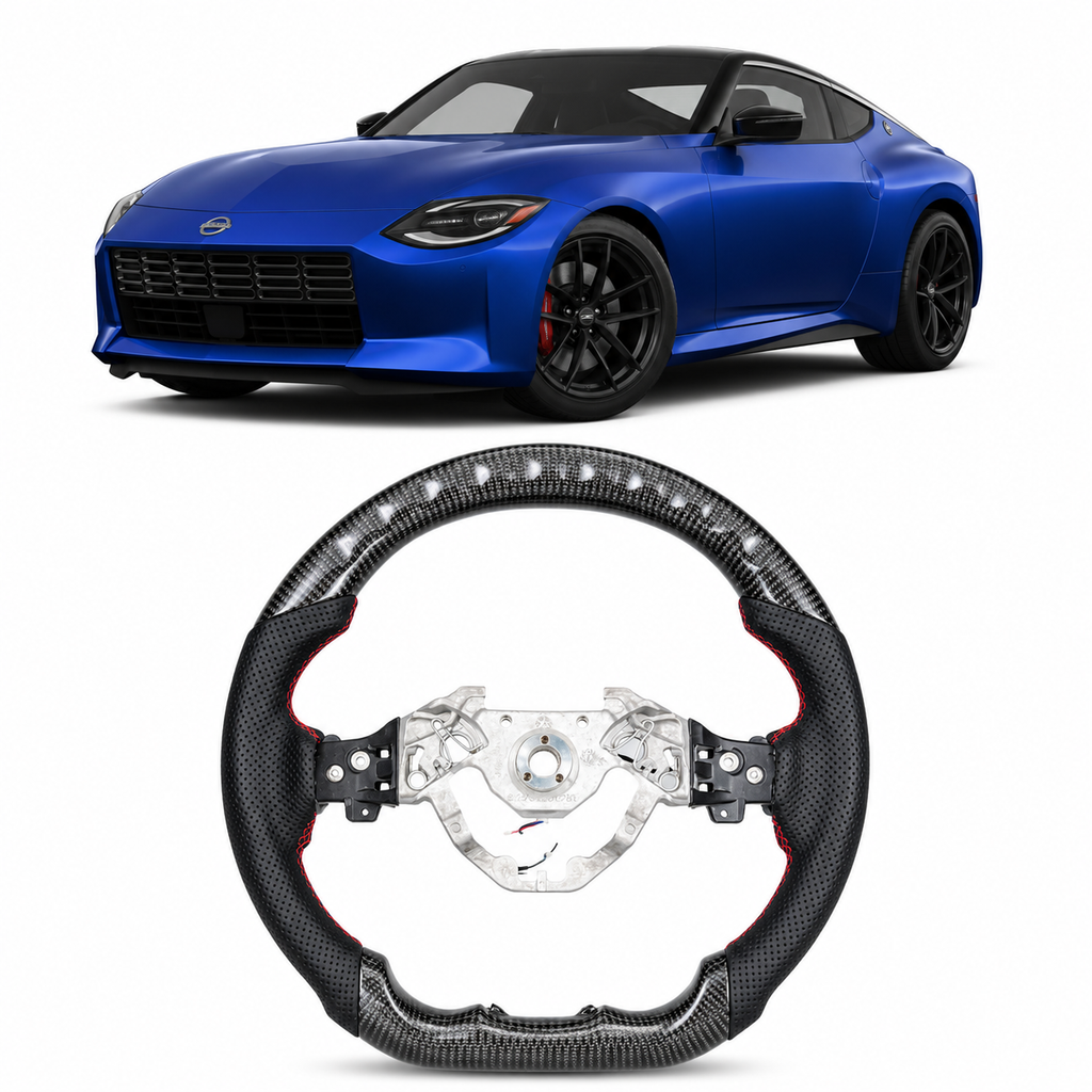 Real Carbon Fiber LED Steering Wheel for Nissan Z Fairlady 400Z RZ34 2023–2026 with Perforated Leather Grip