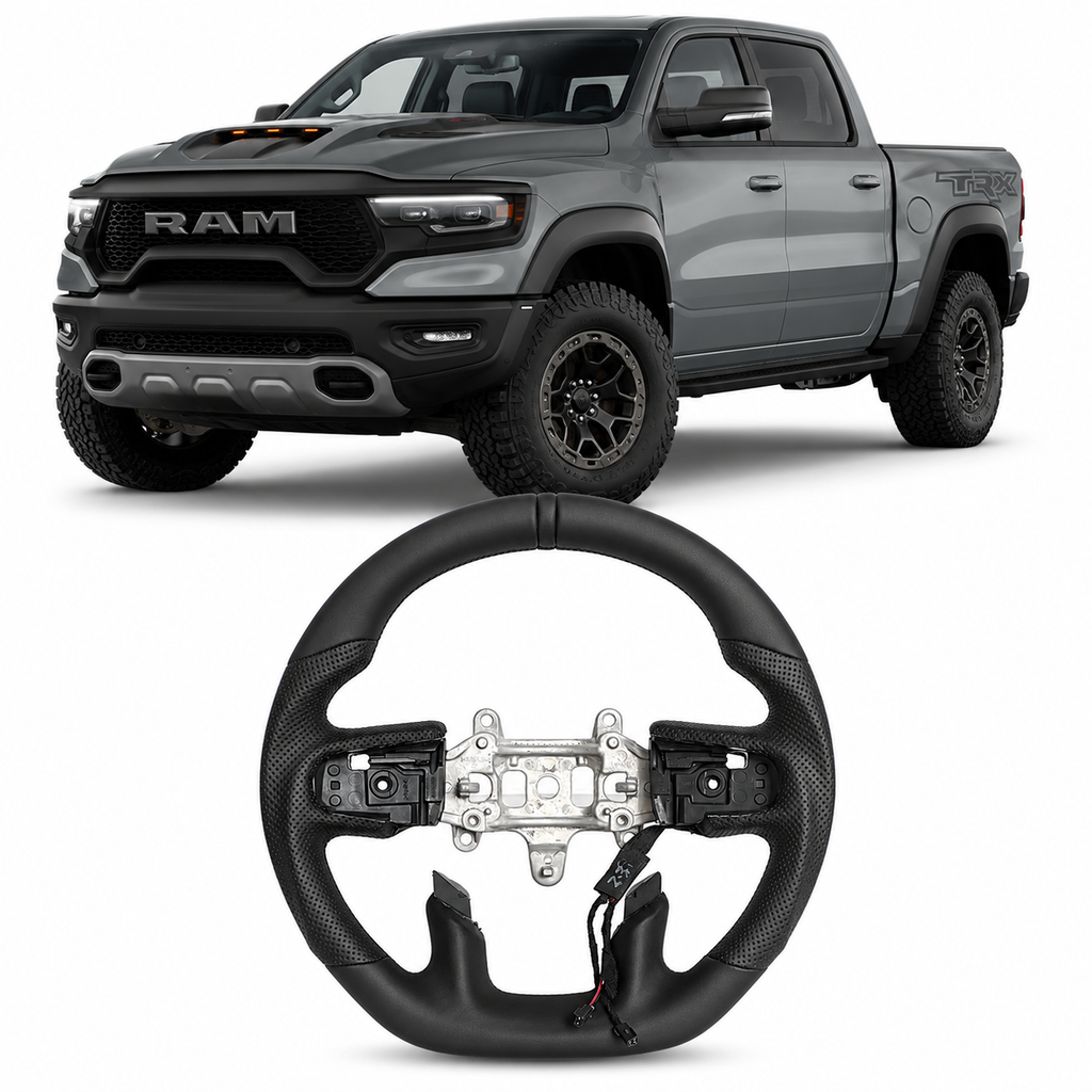 Black Full Leather Heated Steering Wheel for Ram 1500 & TRX 2019-2024