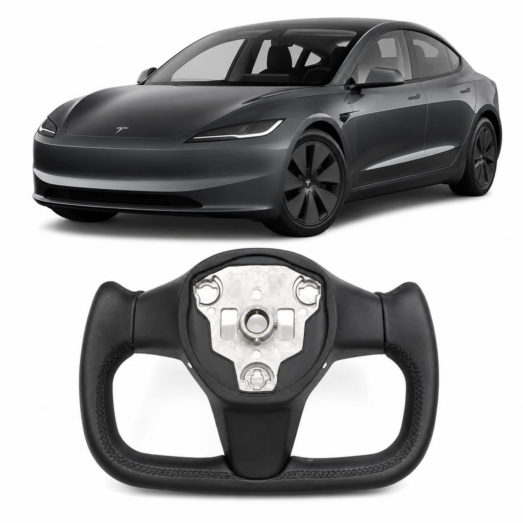 Leather Yoke Heated Steering Wheel for Tesla Model 3/Y Carbon Patches