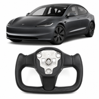 Leather Yoke Heated Steering Wheel for Tesla Model 3/Y Carbon Patches