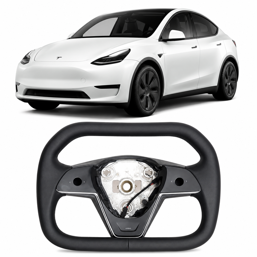 Cybertruck Style Heated Full Leather Steering Wheel for Tesla Model 3 & Model Y
