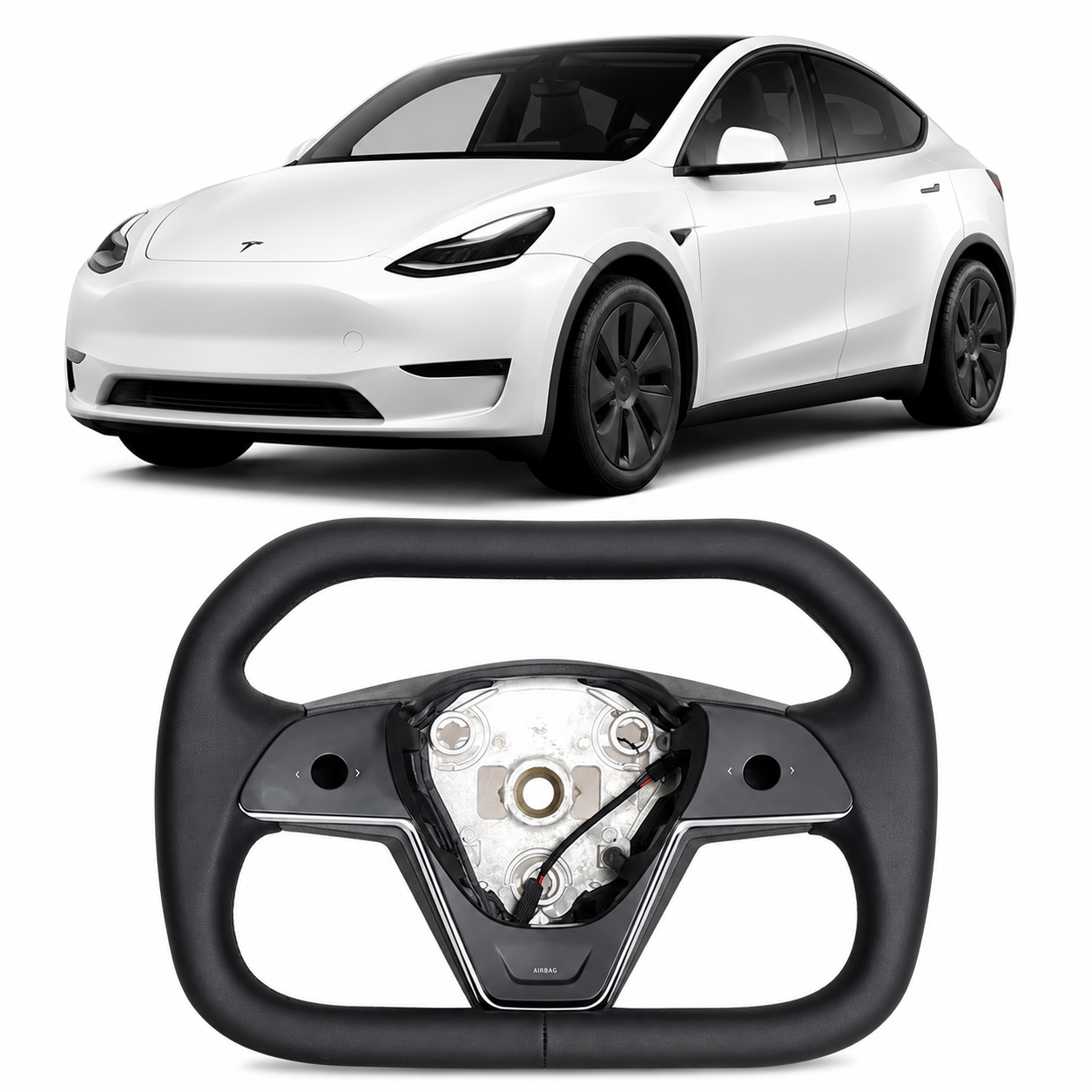 Cybertruck Style Heated Full Leather Steering Wheel for Tesla Model 3 & Model Y