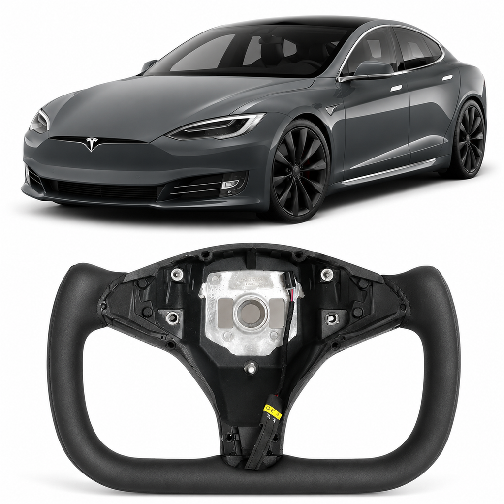 Black or White Yoke Full Leather Heated Steering Wheel with Carbon Fiber for Tesla Model S 2014–2020 & Model X 2016–2020