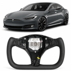 Black or White Yoke Full Leather Heated Steering Wheel with Carbon Fiber for Tesla Model S 2014–2020 & Model X 2016–2020