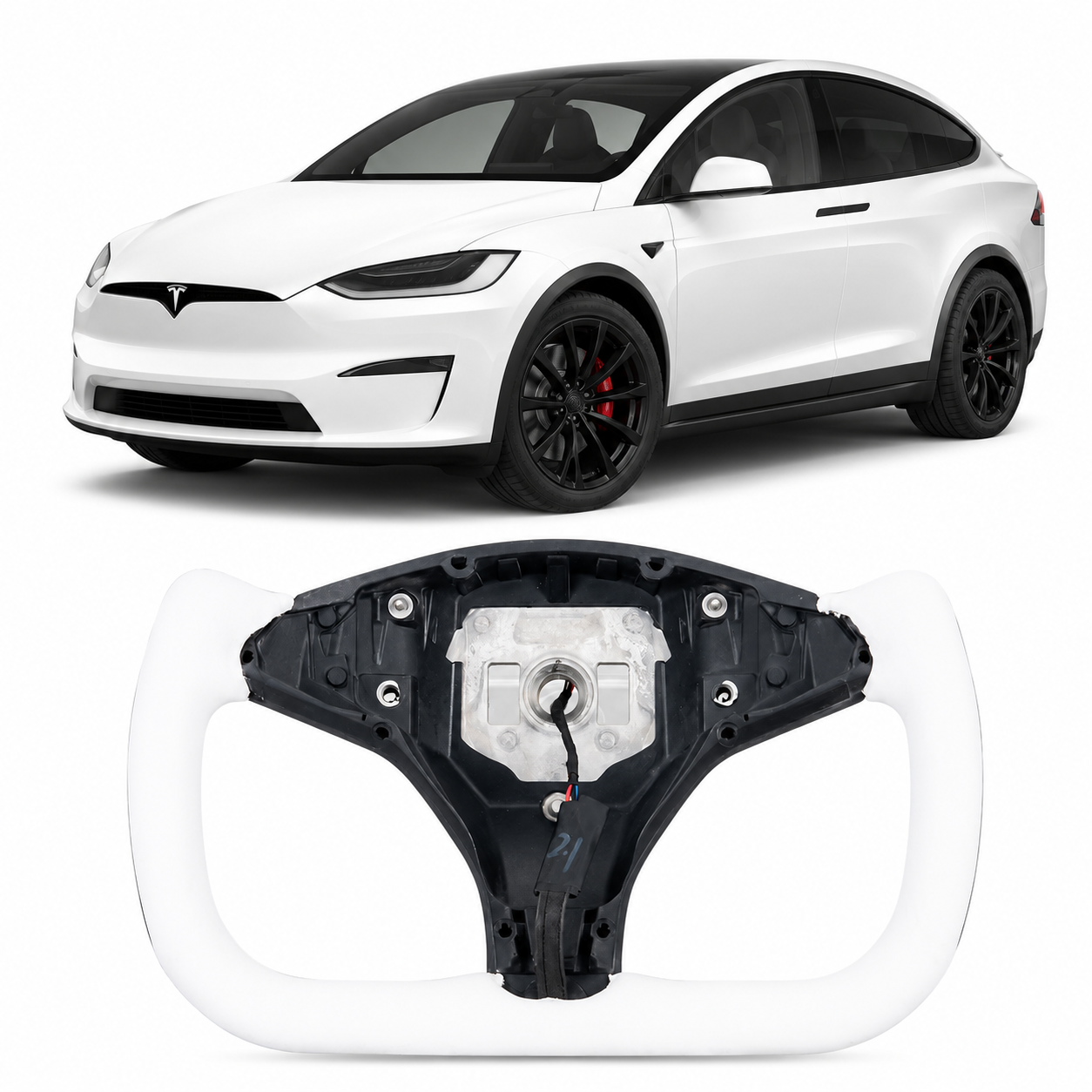 Heated Leather Yoke Steering Wheel for Tesla Model S / Model X 2014-2020