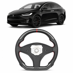 Real Carbon Fiber Sport Steering Wheel for Tesla Model S 2014–2020 & Model X 2016–2020 Black Leather Heated