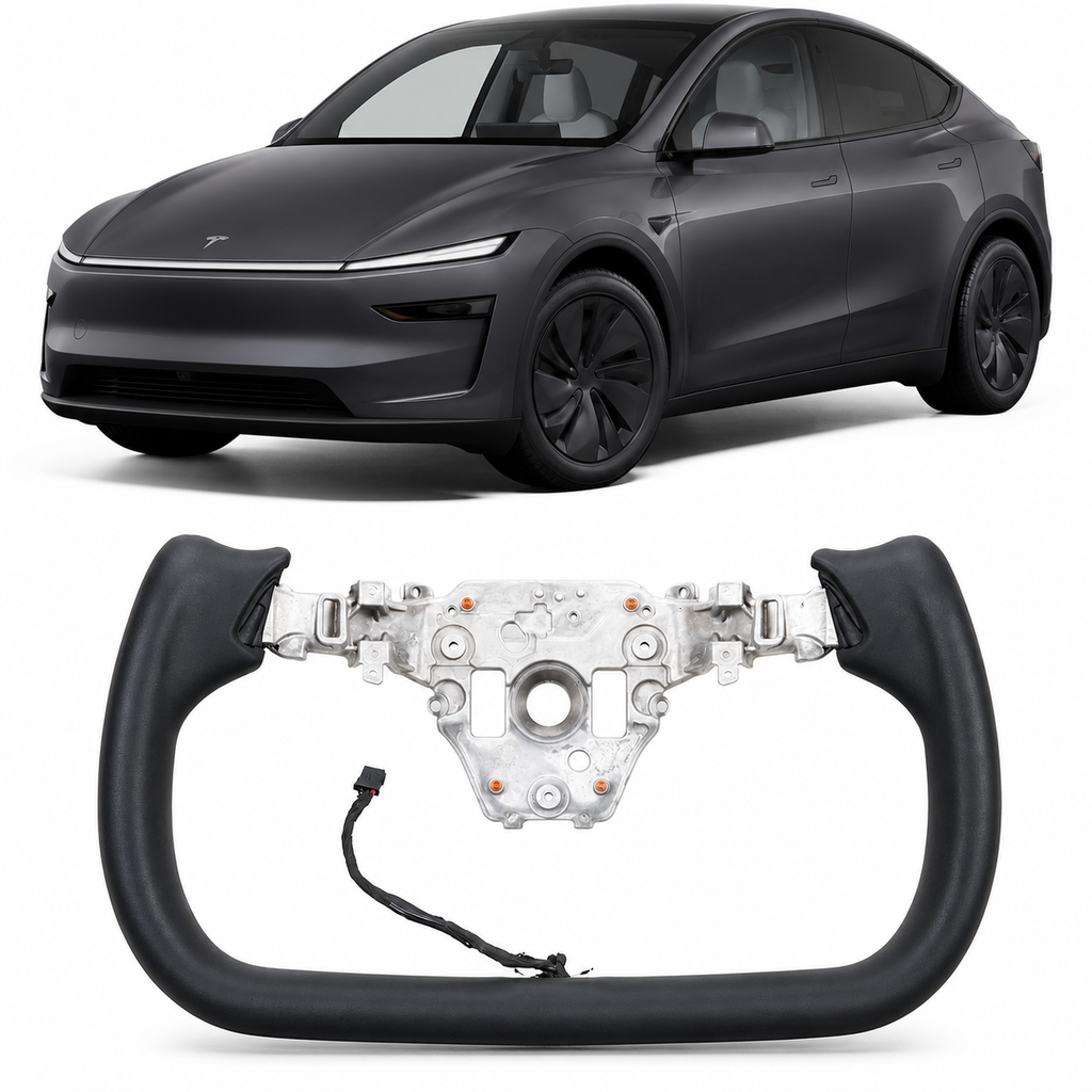 Heated Black Leather Yoke Steering Wheel for Tesla Model Y 2025+ Juniper