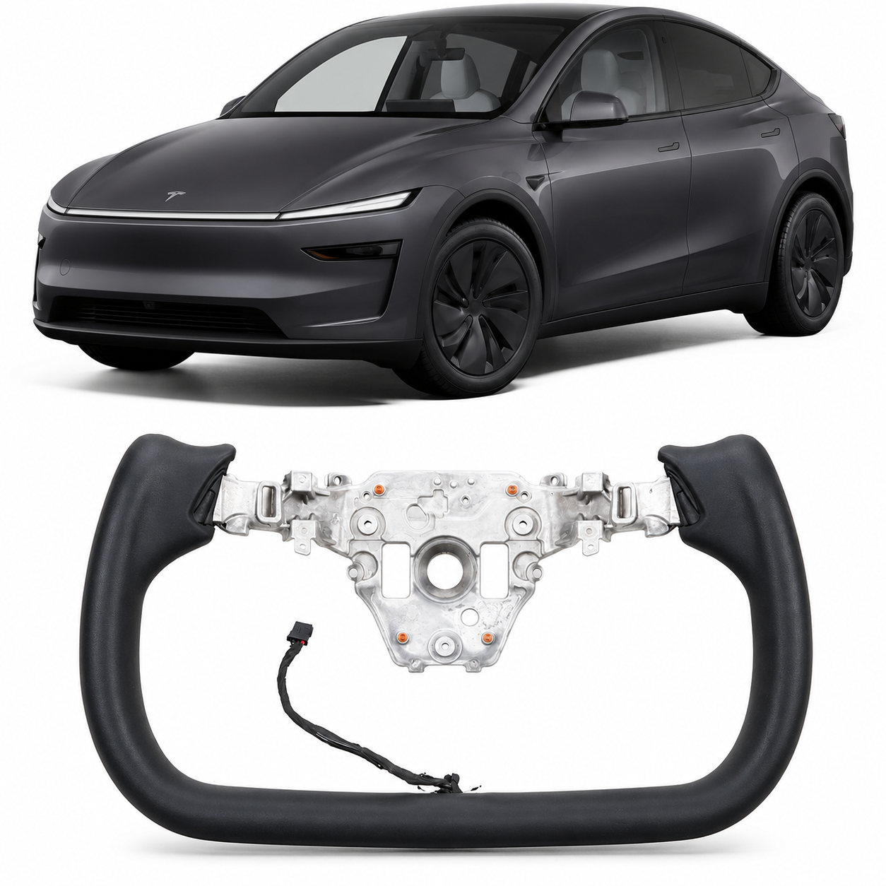 Heated Black Leather Yoke Steering Wheel for Tesla Model Y 2025+ Juniper