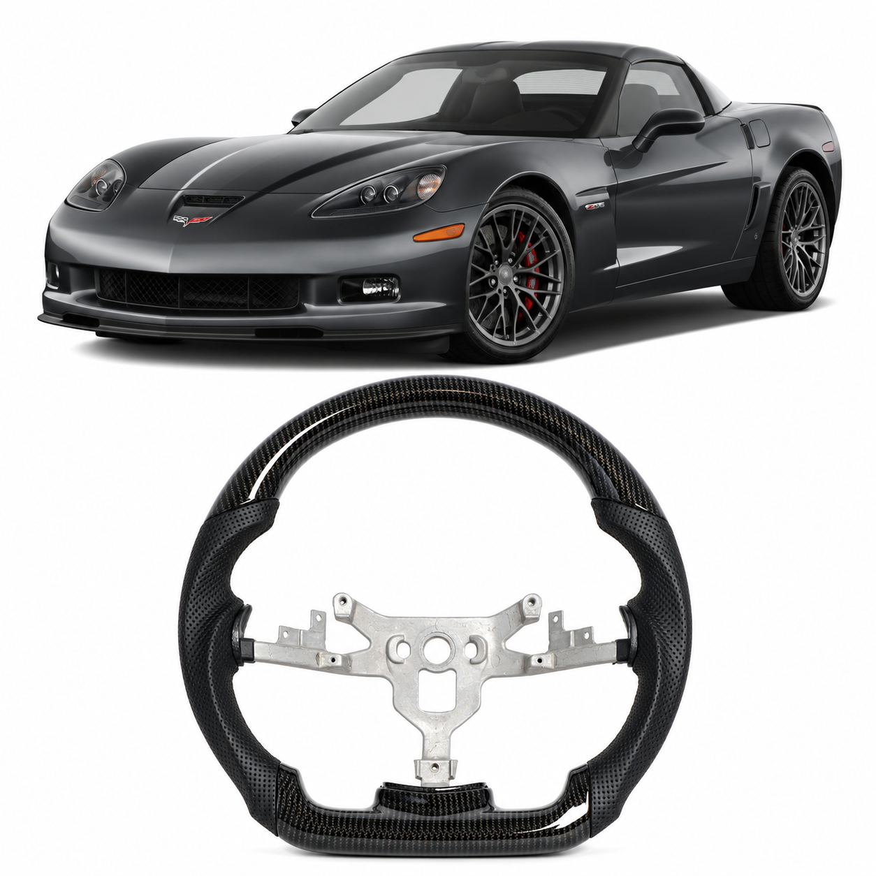 Hydro-Dip Carbon Fiber Steering Wheel for Chevrolet Corvette C6 Z06 & ZR1 2006-2011