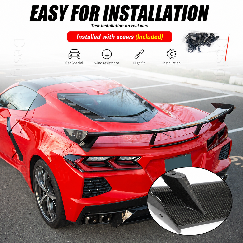 Dry Carbon Fiber Rear Spoiler Tail Wing for Chevrolet Corvette C8 by Stratec Systems