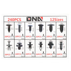 240pc Plastic Clips Kit w/ Removal Tool - 12 Sizes Black