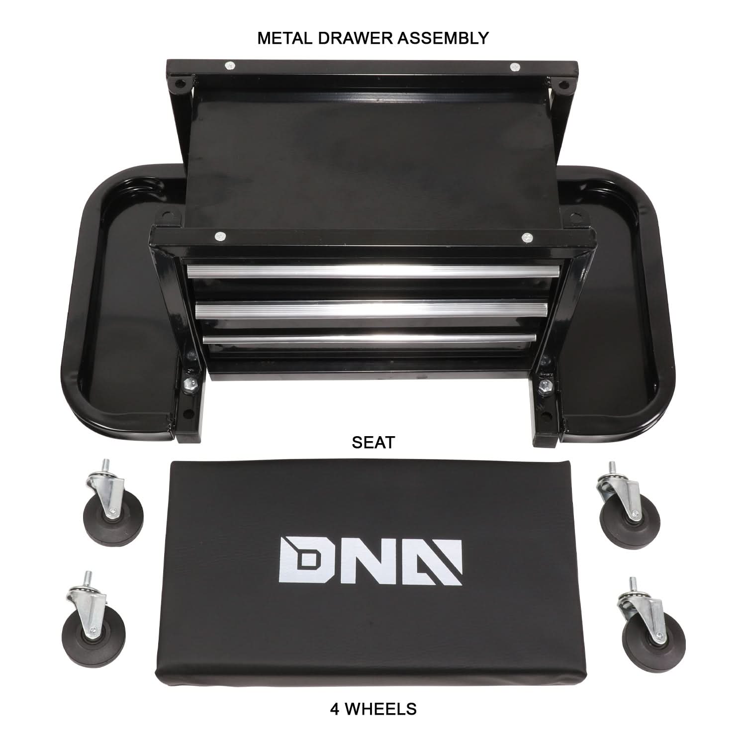 3 Drawer Rolling Mechanics Seat - Black