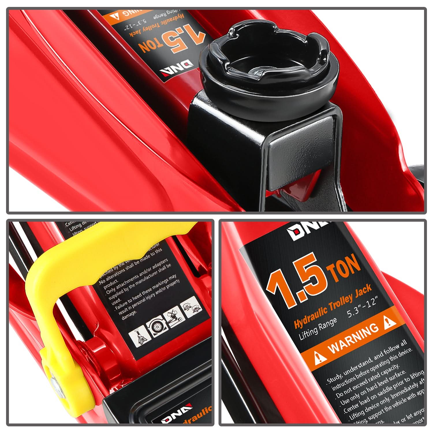 1.5 Ton Hydraulic Floor Jack - 3000 LBS Capacity 5.3"-12" Red