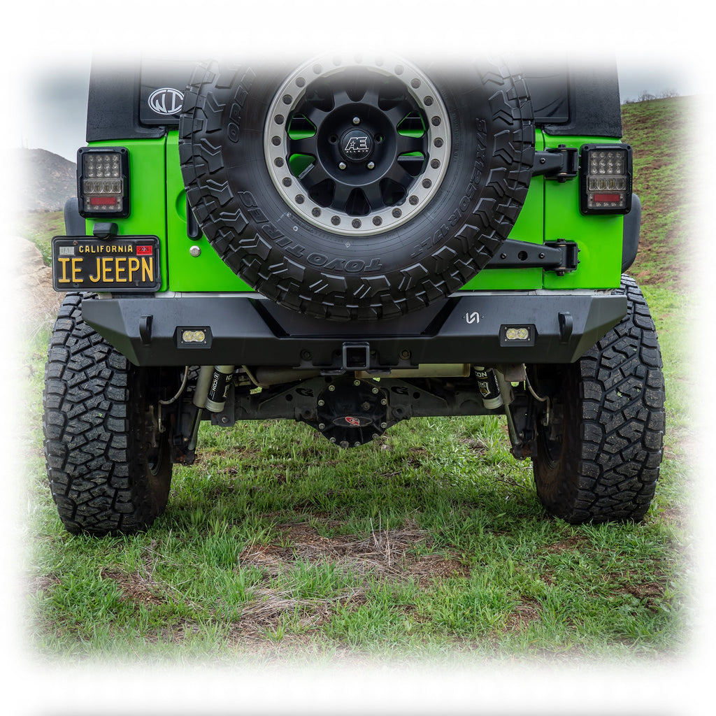 Turn Offroad Jeep JK Rear Bumper with LED Pod Lights & Hitch Receiver | 2007–2018