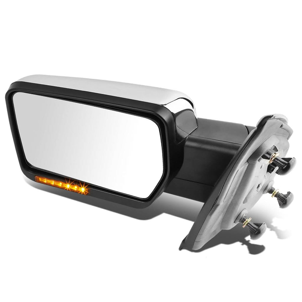 04-14 Ford F-150 Left Towing Mirror Manual LED Amber Signal Chrome