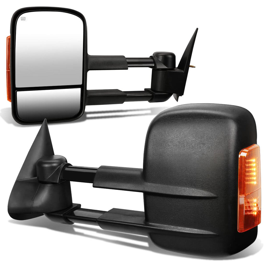 99-02 Chevy Silverado GMC Sierra Towing Mirrors Heated Power Black Amber