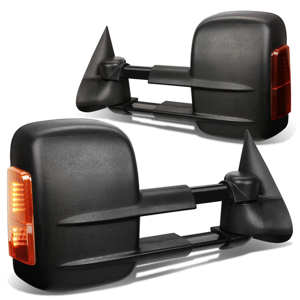 99-02 Chevy Silverado GMC Sierra Towing Mirrors Heated Power Black Amber