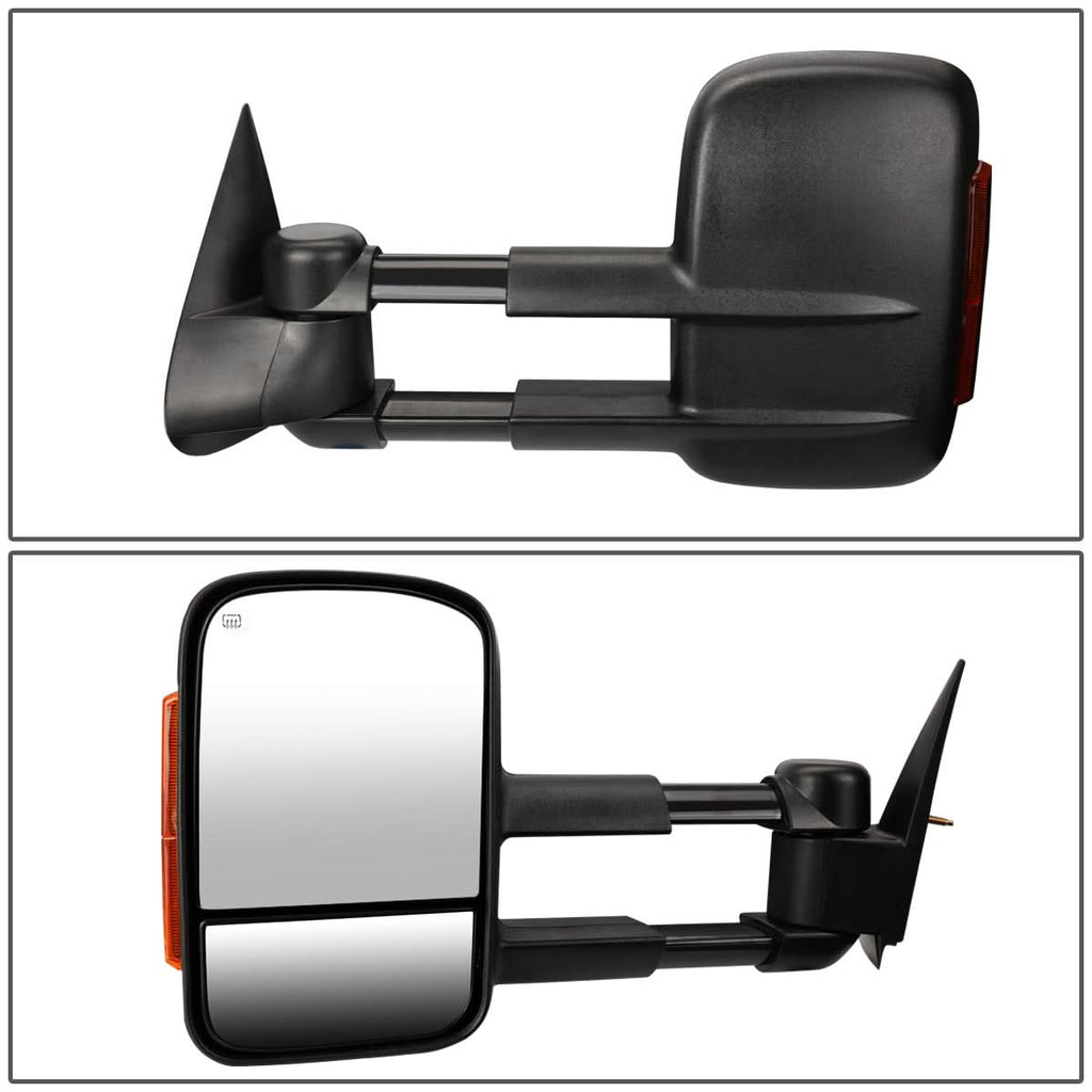 99-02 Chevy Silverado GMC Sierra Towing Mirrors Heated Power Black Amber