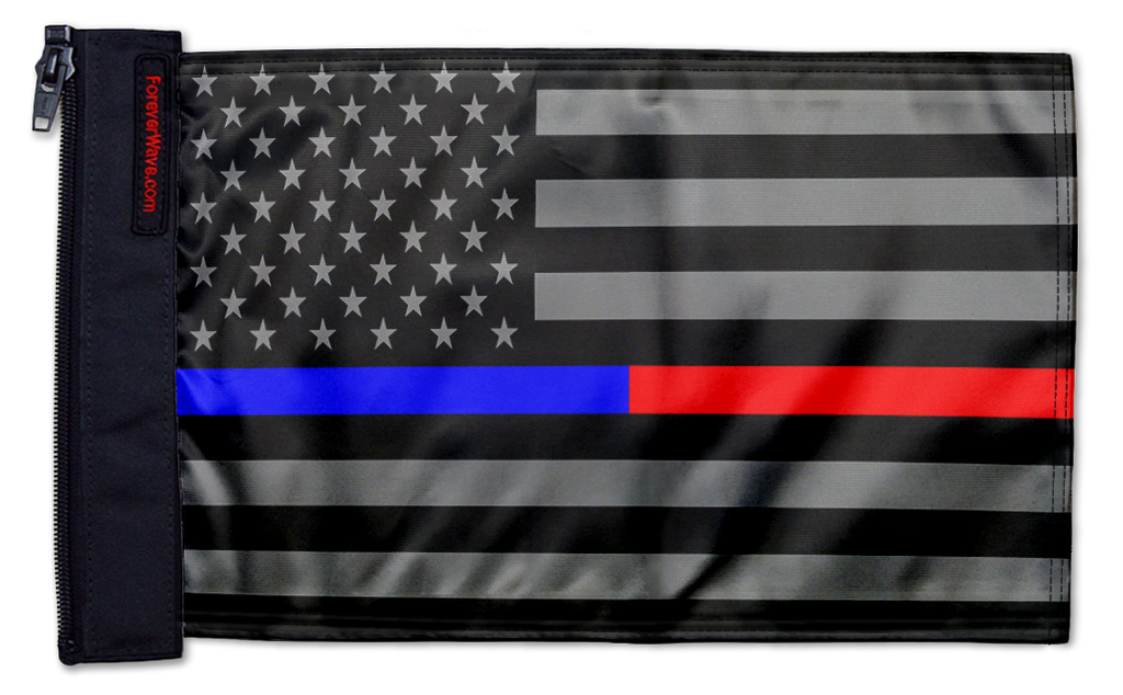 USA Subdued Thin Blue-Red Line 12"x18" Forever Wave Flag for Jeep Wrangler JK 2-Door 2007-2018