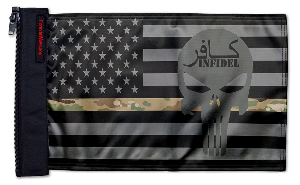 USA Subdued Thin Camo Line Infidel 12"x18" Forever Wave Flag for Jeep Wrangler JLU 4-Door 2018-Present