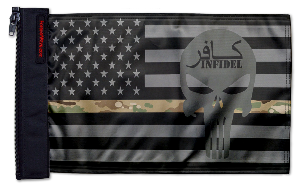USA Subdued Thin Camo Line Infidel 12"x18" Forever Wave Flag for Boats