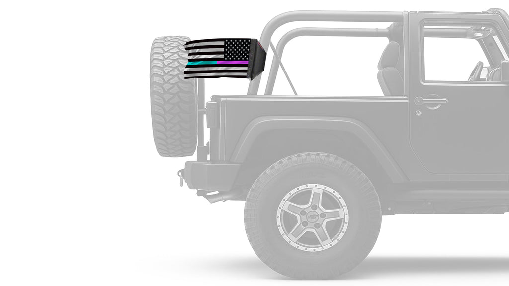 USA Subdued Thin Purple-Teal Line 12"x18" Forever Wave Flag for Jeep Wrangler JK 2-Door 2007-2018