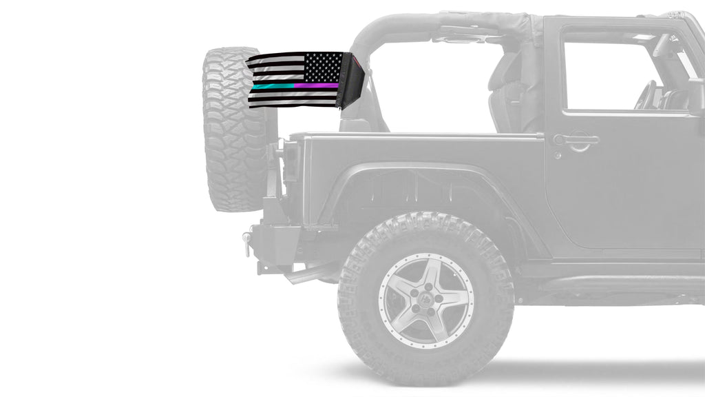 USA Subdued Thin Purple-Teal Line 12"x18" Forever Wave Flag for Jeep Wrangler JLU 4-Door 2018-Present