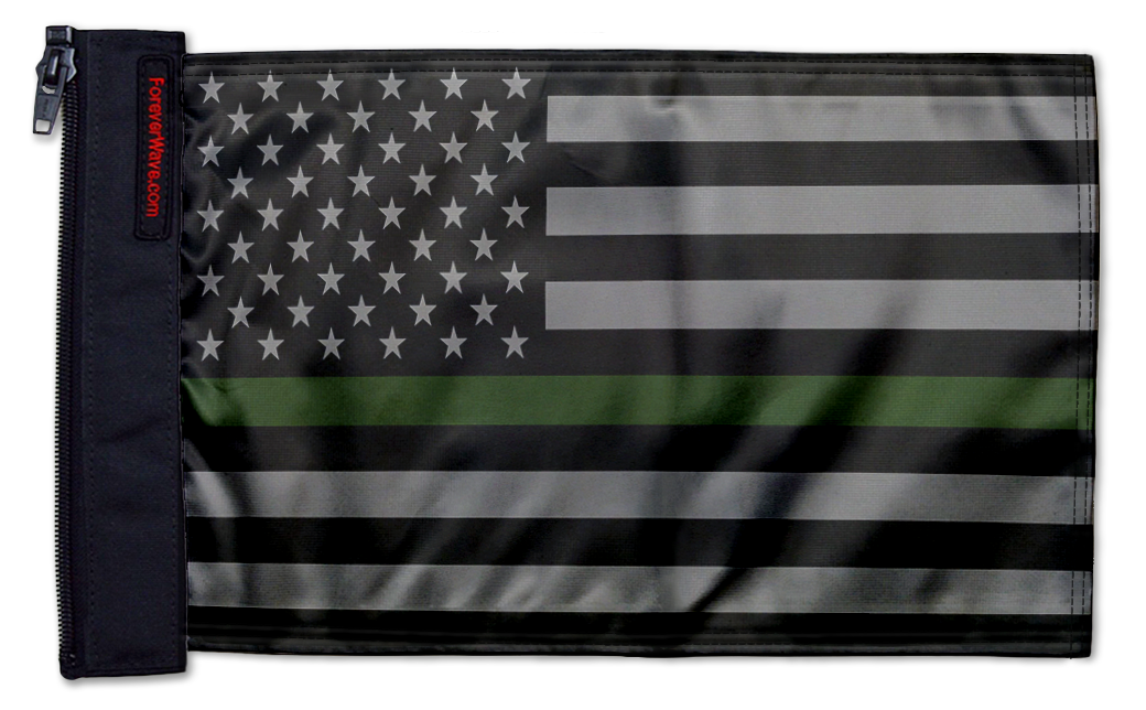 USA Subdued Thin Green Line 12"x18" Forever Wave Flag for Jeep Wrangler CJ-7 and CJ-8 1976-1986