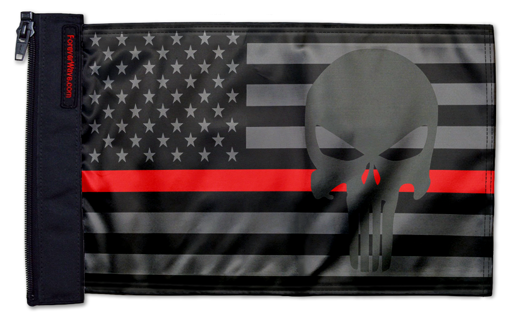 USA Subdued Thin Red Line Punisher 12"x18" Forever Wave Flag for Boats