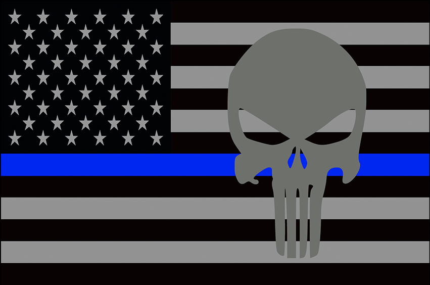 USA Subdued Thin Blue Line Punisher 12"x18" Forever Wave Flag for Jeep Wrangler CJ-7 and CJ-8 1976-1986