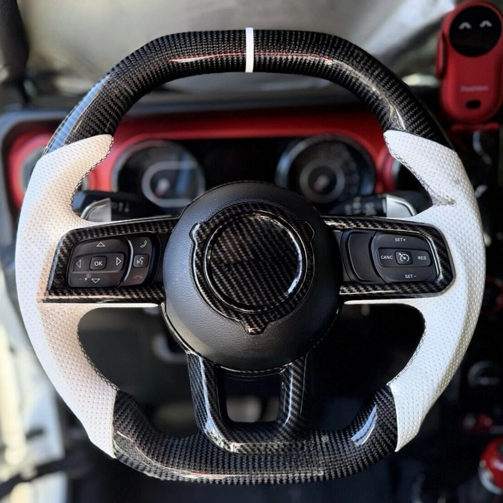 Flat Top & Bottom Real Carbon Fiber Steering Wheel for Jeep Wrangler JL (2018+)