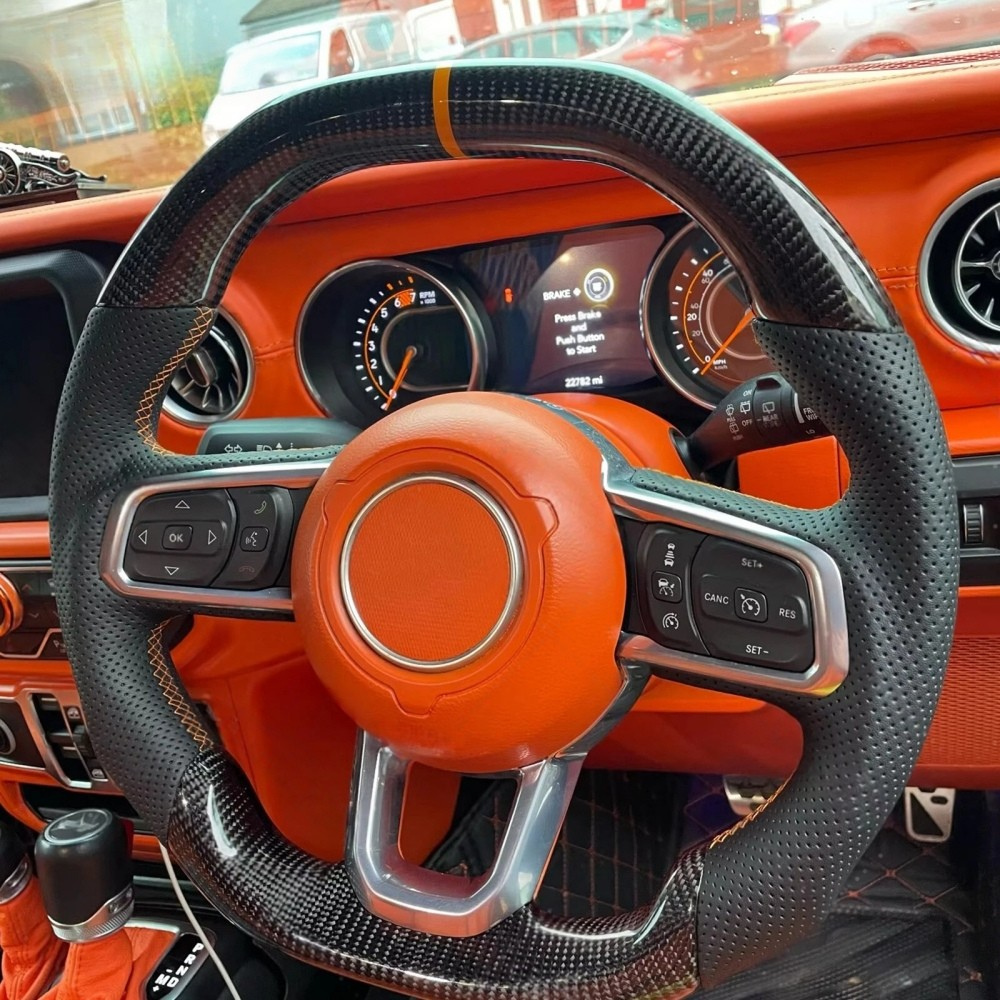 Flat Top & Bottom Real Carbon Fiber Steering Wheel for Jeep Wrangler JL (2018+)