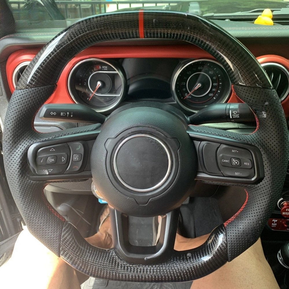 Flat Top & Bottom Real Carbon Fiber Steering Wheel for Jeep Wrangler JL (2018+)
