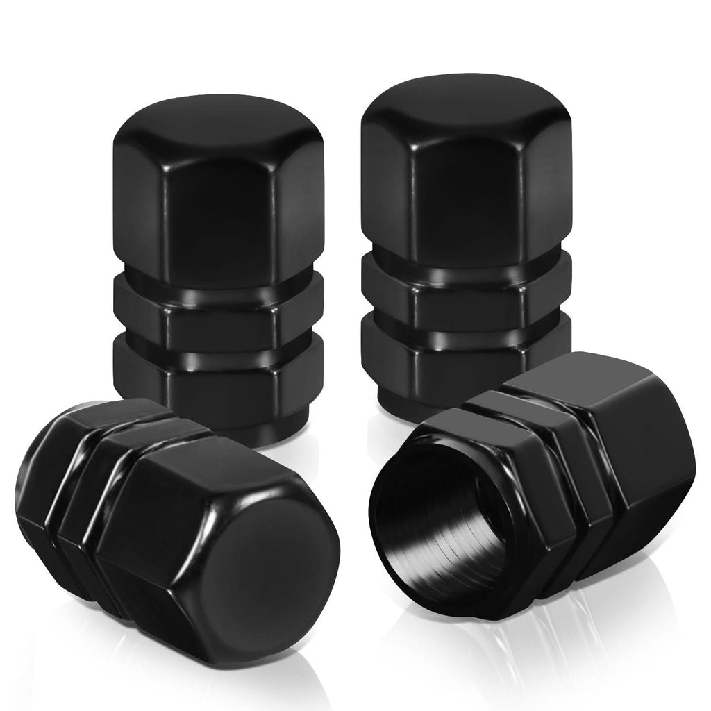 Hex Style Valve Caps with Mid Cut Outs - Black