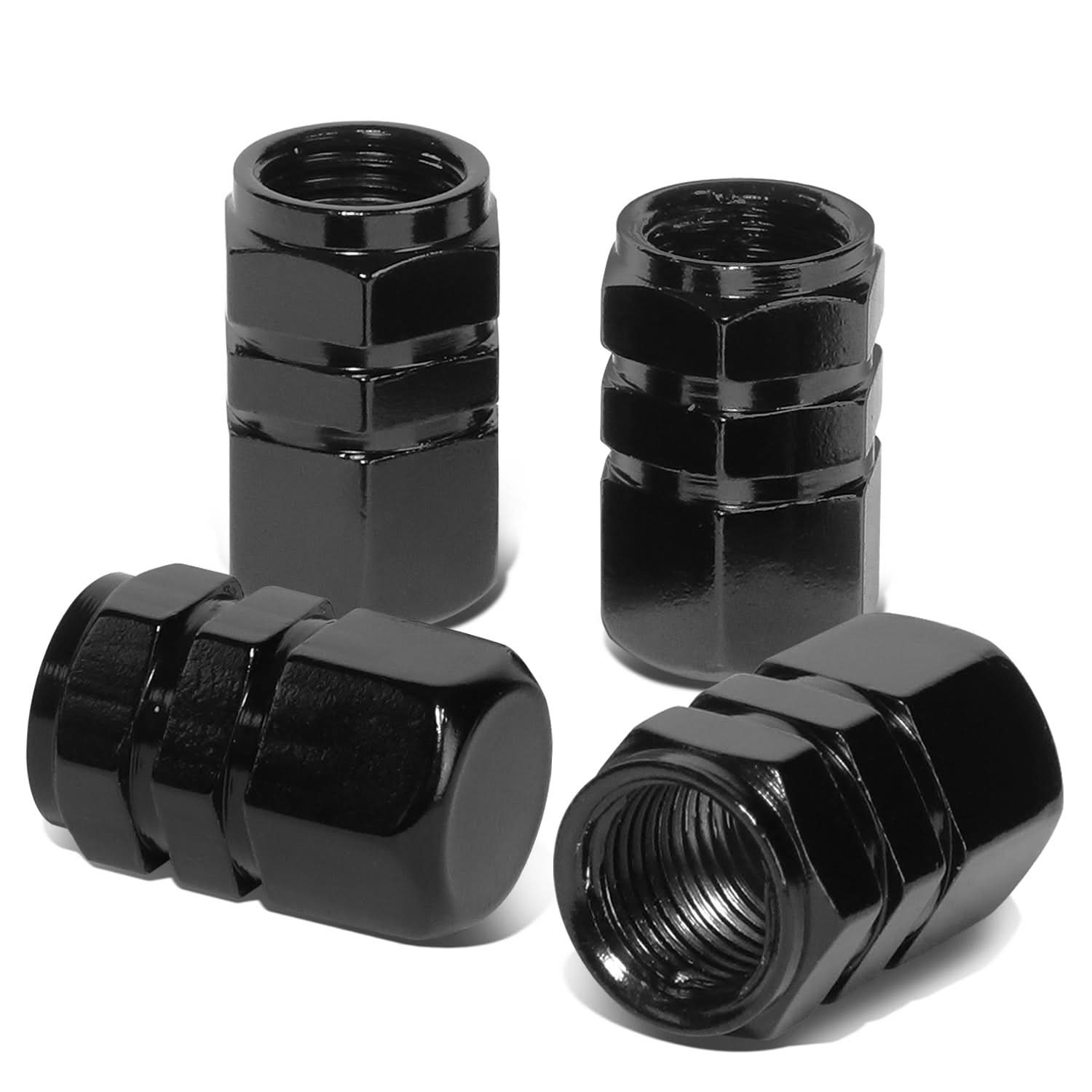 Hex Style Valve Caps with Mid Cut Outs - Black